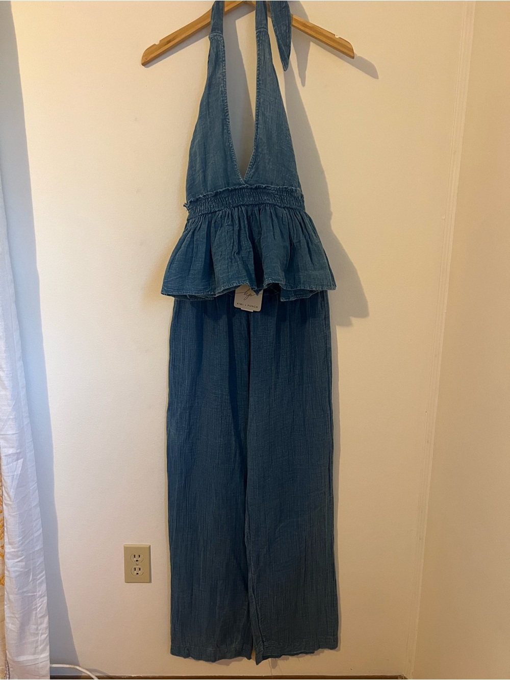 Kiwi & Punch Blue Halter Peplum & Wide Leg Trousers
